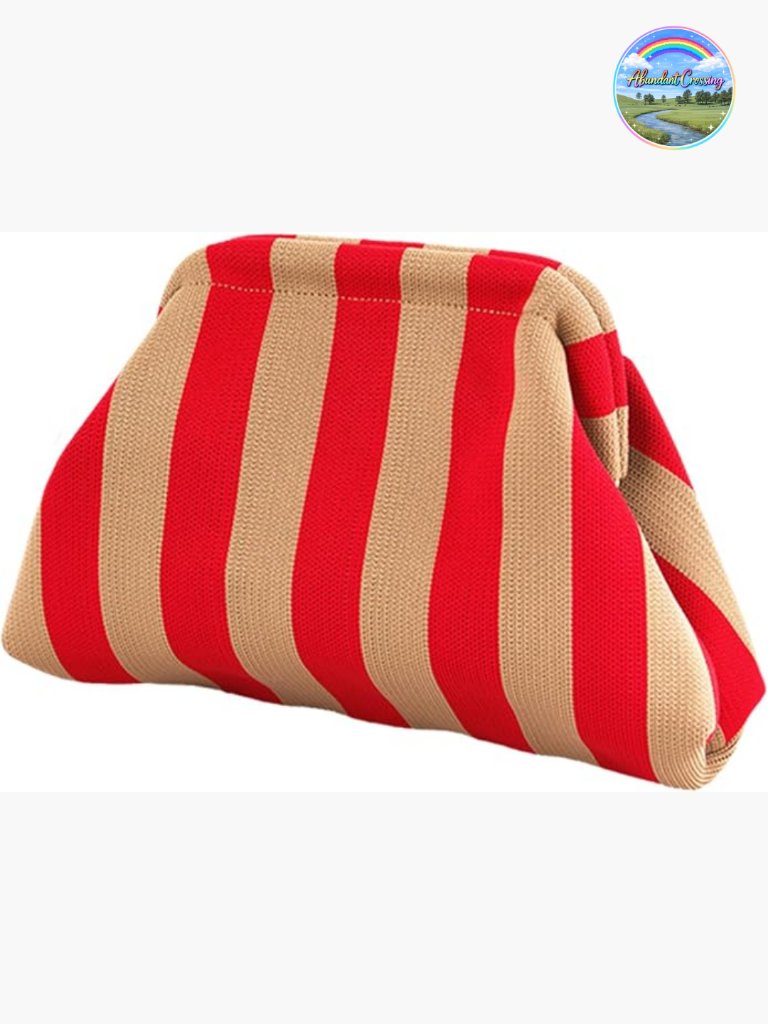 Woven Crochet Clutch Purse For Women Summer Beach Handbag With Kiss Lock Closure